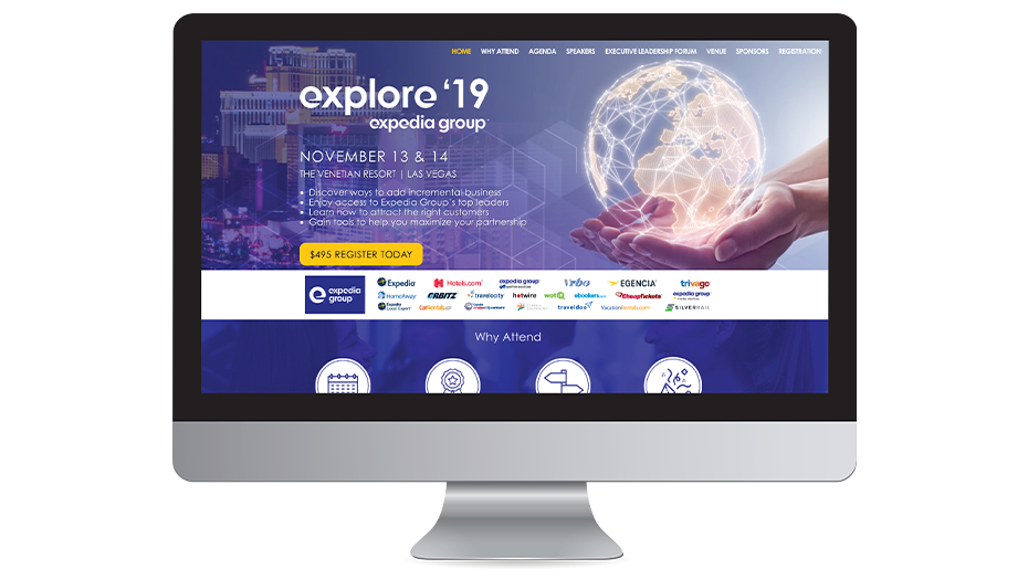 Expedia Group explore '19 website displayed on computer