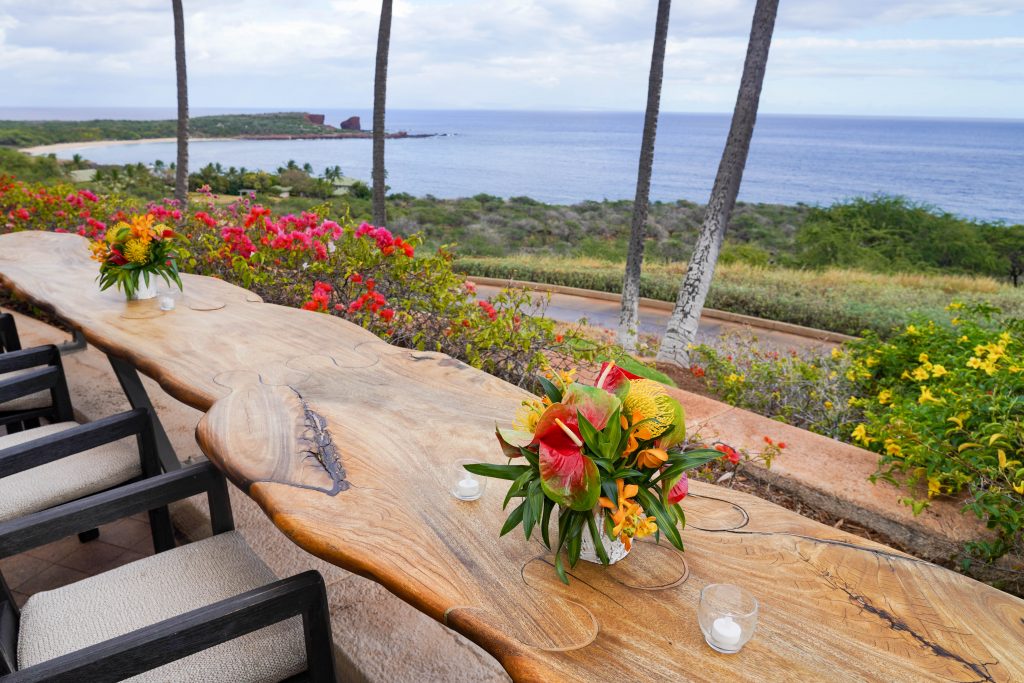 table beside the ocean