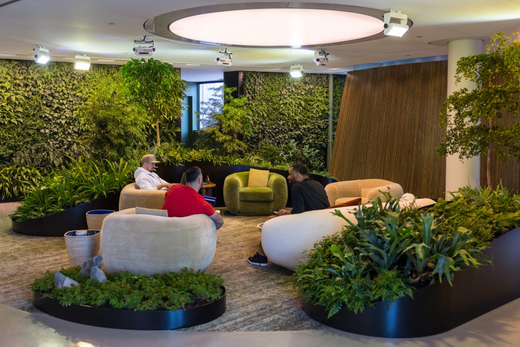 seating surrounded by plants