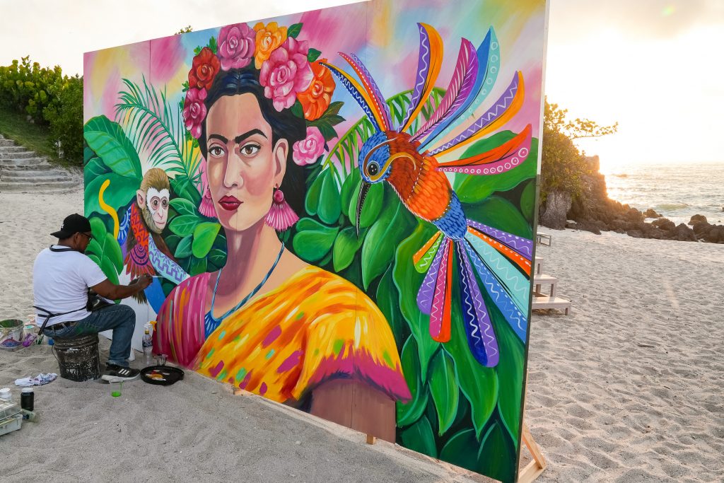 completed mural on beach