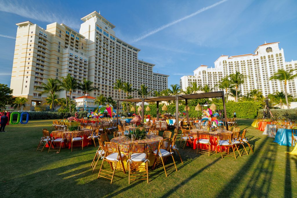 outdoor dinner setup at President's Club