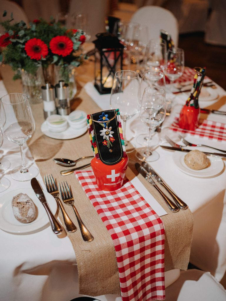 table setting with decorative cowbell