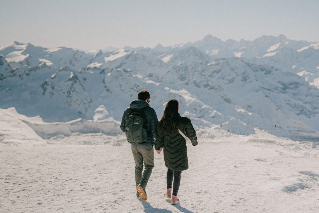 two attendees enjoying mountain views