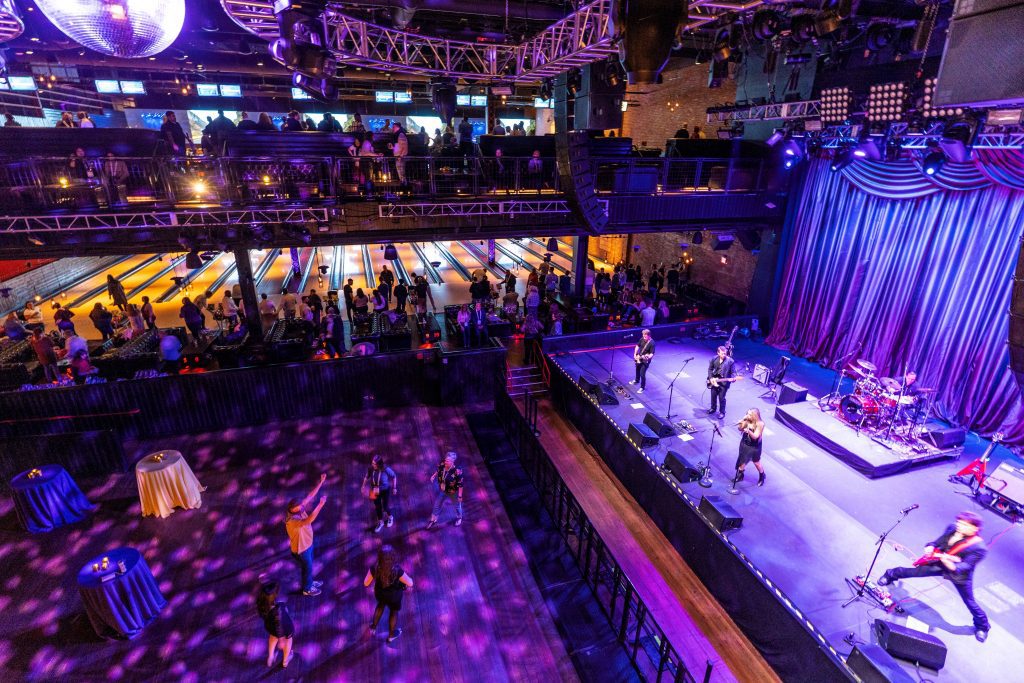 event venue with band on stage
